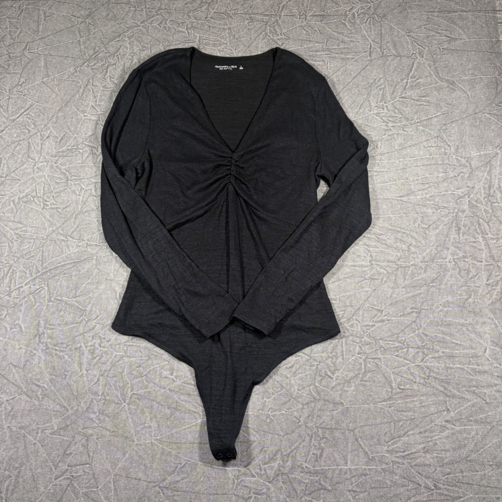 Abercrombie & Fitch Bodysuit Womens L Black Soft A&F Cozy V-Neck Long Sleeve